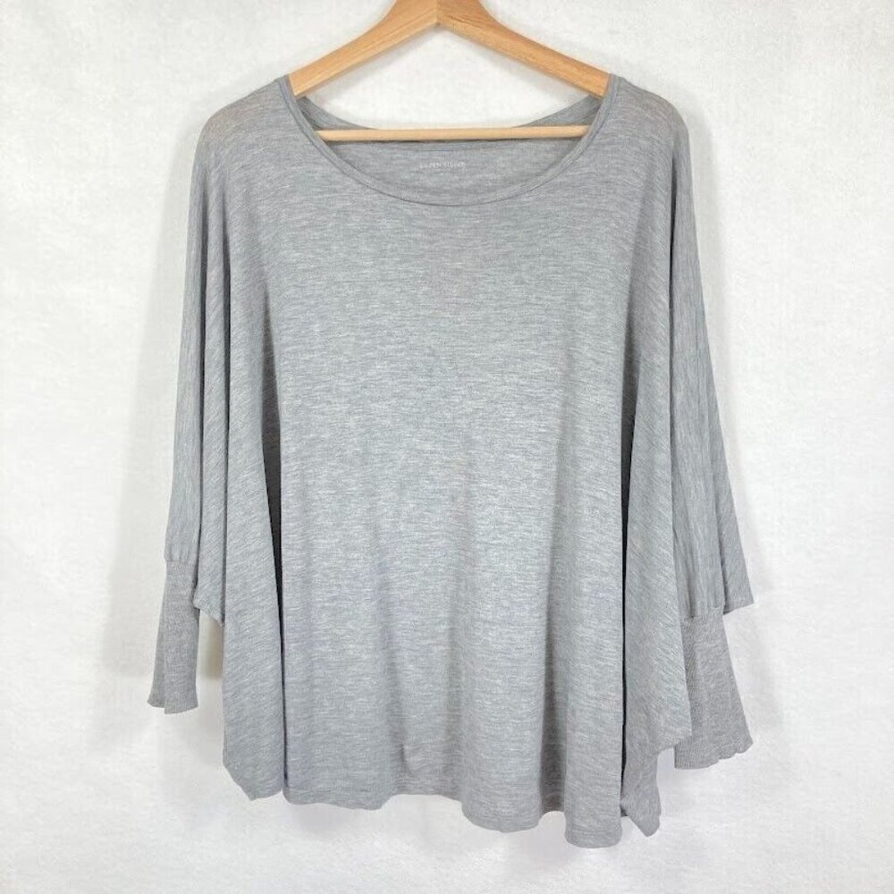 Eileen Fisher 3/4 Sleeve Oversized Scoop Neck Top Academia Boho Minimalist M